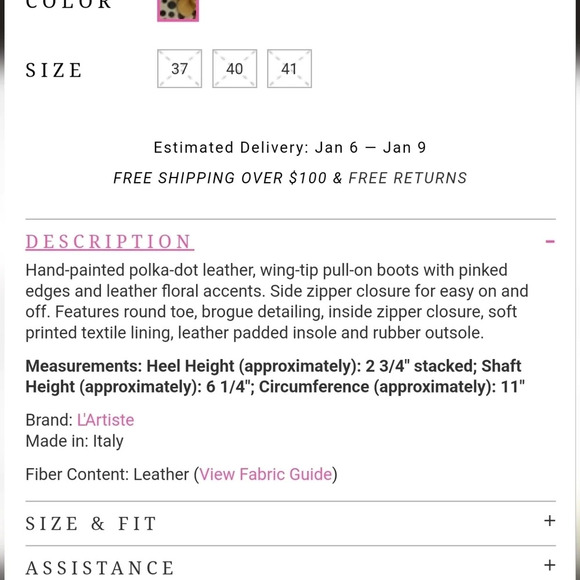 L'Artiste Spring Step Wing-Tip POLKA DOT Boots sz. 36/ 5.5-6 PERIGNON Leather - Picture 2 of 16